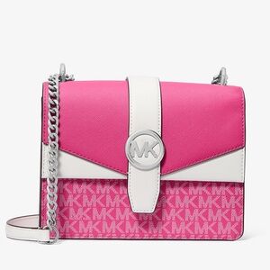 🩷NWT Michael Kors Pink Color-Block Greenwhich Dragonfruit Shoulder Crossbody Bag